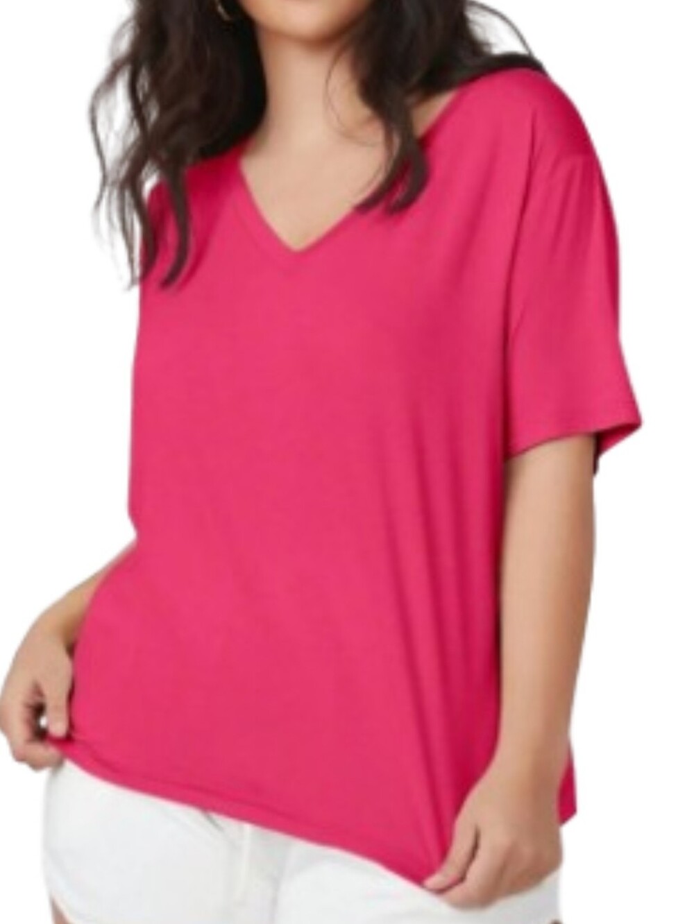 Jennifer Lauren Plus V-Neck Short Sleeve Top - Bright Pink Sz 3X